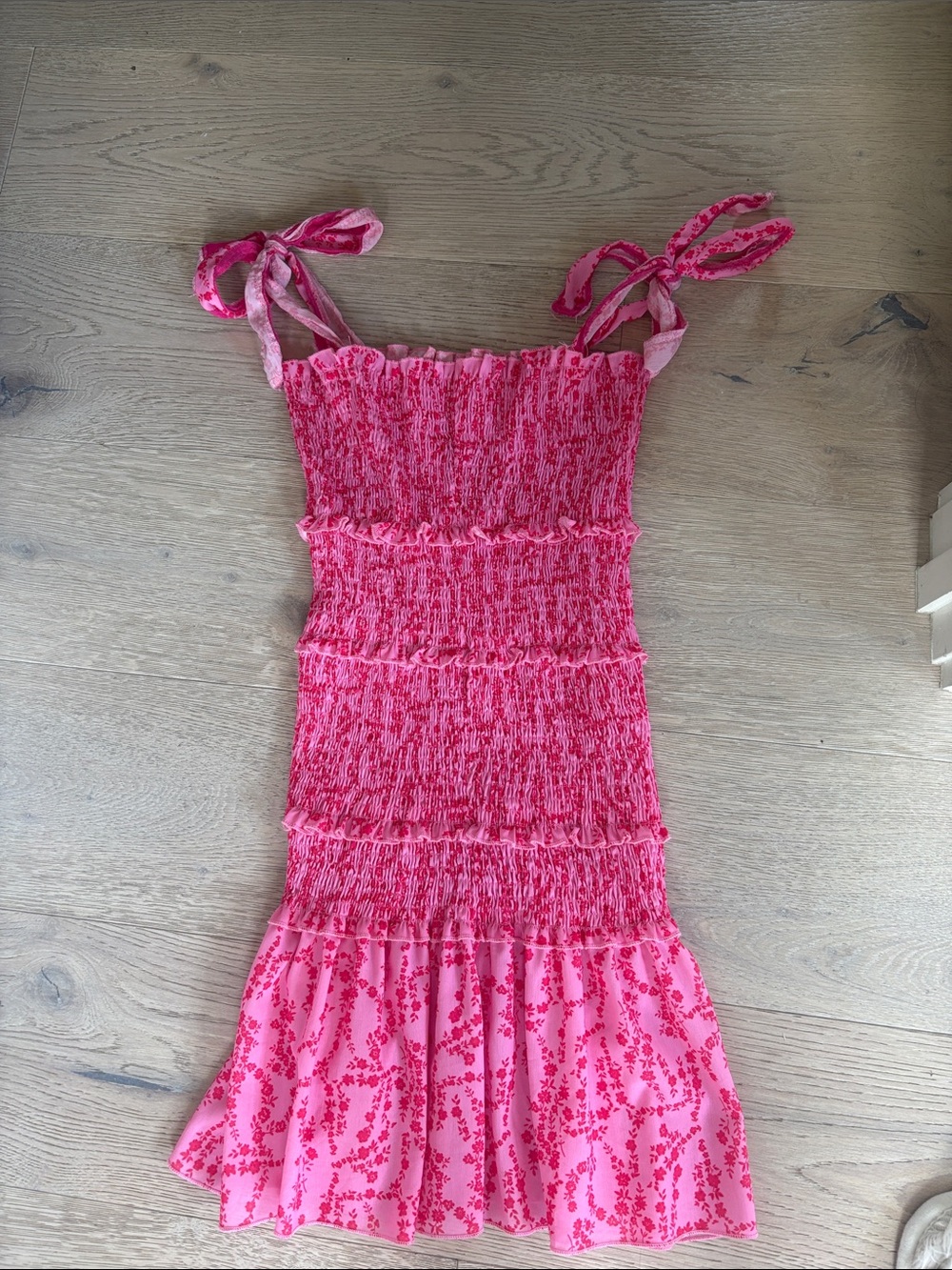 Pink Smocked Tie-Strap Sundress